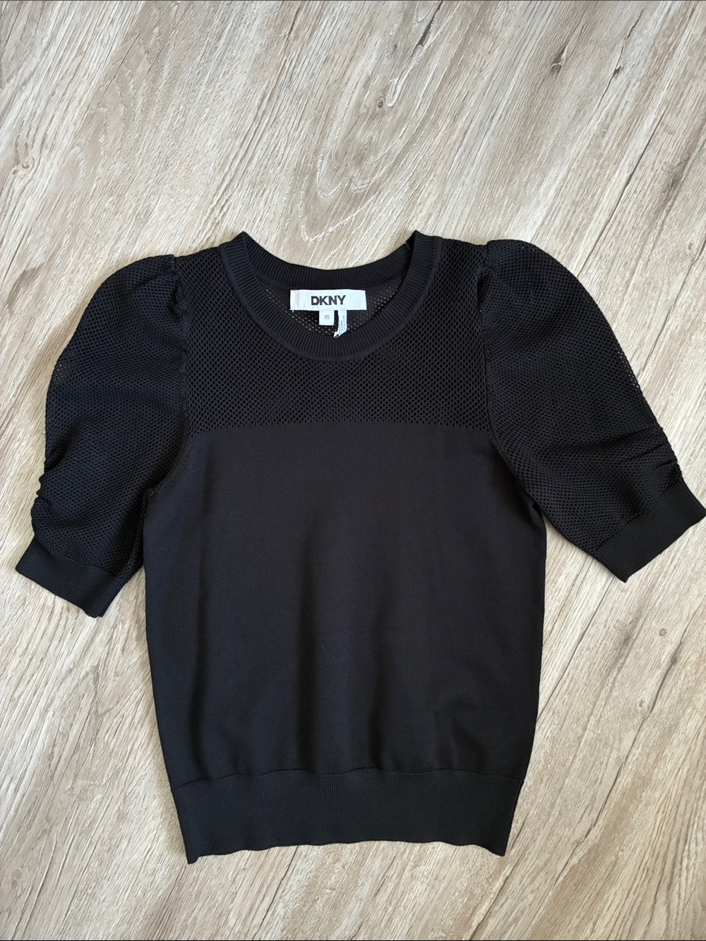 Dkny Black Short Puff Sleeve Knit Top